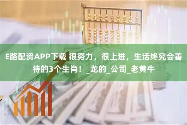 E路配资APP下载 很努力，很上进，生活终究会善待的3个生肖！_龙的_公司_老黄牛