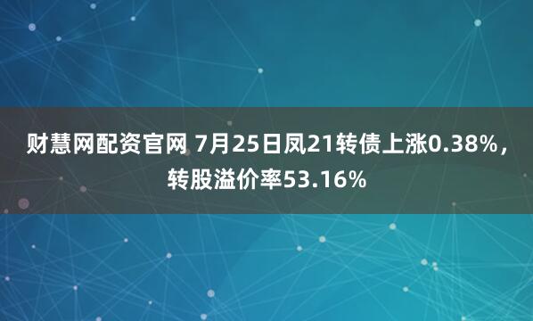 财慧网配资官网 7月25日凤21转债上涨0.38%，转股溢价率53.16%